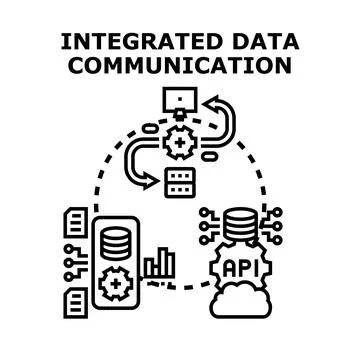 Integrated data communication system processing information sharing Stock Illustration