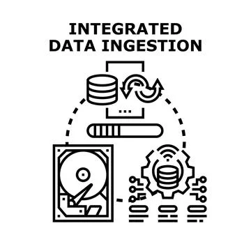 Integrated data ingestion process consolidating multiple sources Stock Illustration