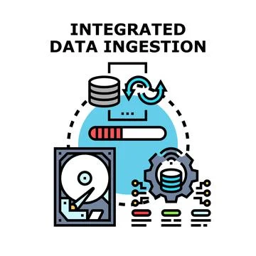 Integrated data ingestion process consolidating multiple sources Stock Illustration