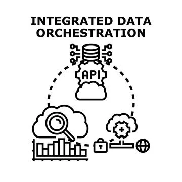 Integrated data orchestration connecting cloud platforms and analytics Stockillustratie