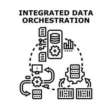 Integrated data orchestration process optimizing information management Illustrazione stock