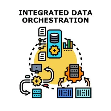 Integrated data orchestration process optimizing information management Stock Illustration