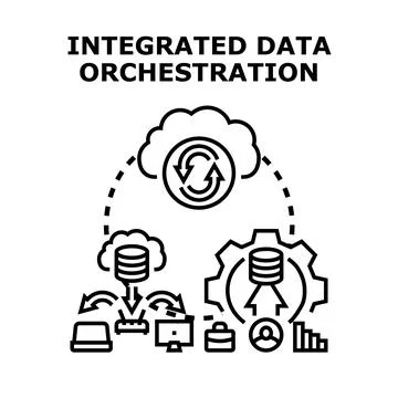 Integrated data orchestration synchronizing cloud computing processes イラスト素材