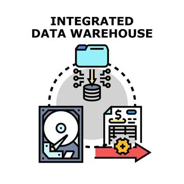 Integrated data warehouse building business technology system Stock Illustration