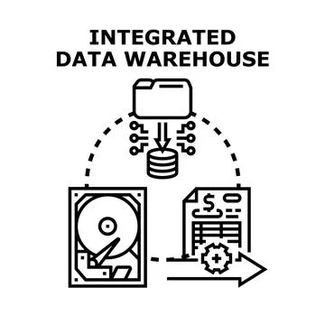 Integrated data warehouse building business technology system Stock Illustration