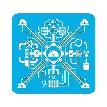 Integrated environmental control system diagram in blue and white for close.. Stock Illustration