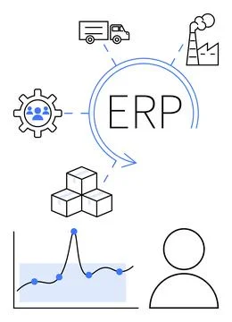 Integrated ERP System Connecting Logistics, Manufacturing, and Data Analysi.. Illustrazione stock