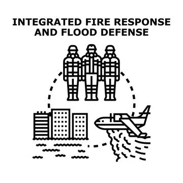 Integrated fire and flood disaster defense Stock Illustration
