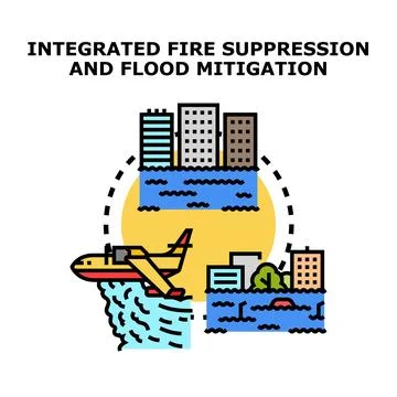 Integrated fire suppression and flood mitigation planning Illustrazione stock