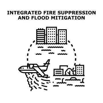 Integrated fire suppression and flood mitigation planning Stock Illustration