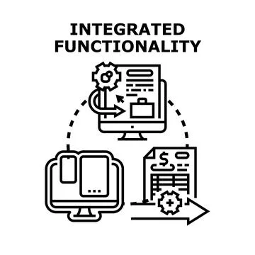 Integrated functionality concept connecting digital devices and data Stockillustratie