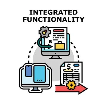 Integrated functionality concept connecting digital devices and data Stockillustratie