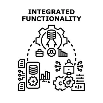 Integrated functionality concept connecting diverse business systems Stock Illustration
