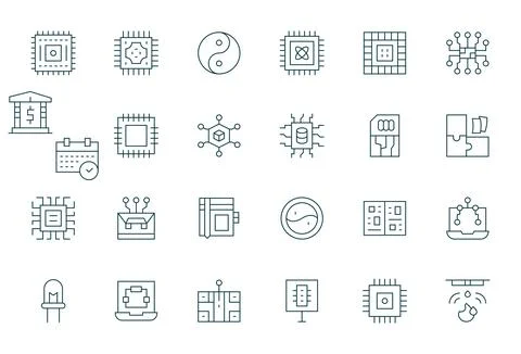 Integrated High Resolution Vector Icon Pack with 24 Thin Line PIXEL Perfect.. Stock Illustration
