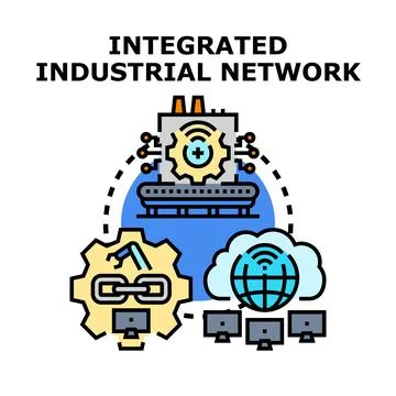 Integrated industrial network connecting smart manufacturing processes Illustrazione stock