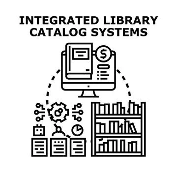 Integrated library catalog systems managing information resources Stock Illustration