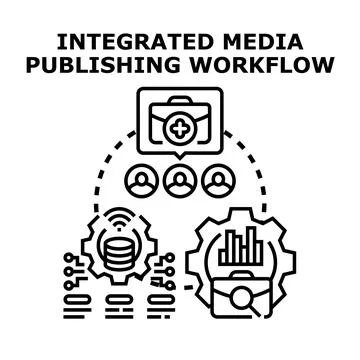 Integrated media publishing workflow concept a collaborative process of conte 스톡 일러스트