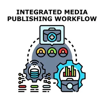 Integrated media publishing workflow concept creating collaborative digital.. 库存插图