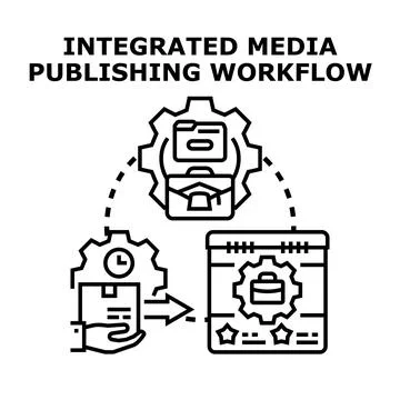 Integrated media publishing workflow concept illustration Stock Illustration