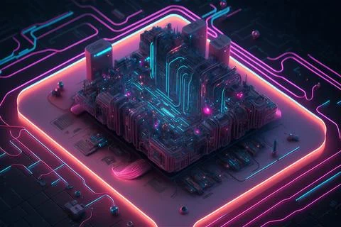 Integrated microchip circuit board for server. Central computer processor with Stock Illustration