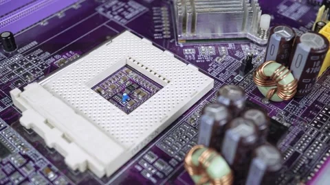 Integrated Motherboard Microprocessor Socket Closeup. Video stock 237744574