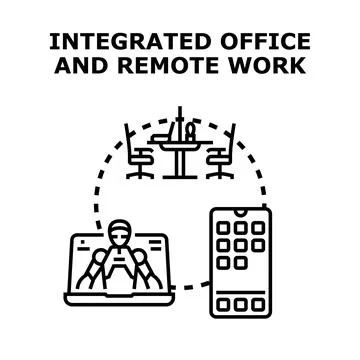 Integrated office and remote working model concept イラスト素材