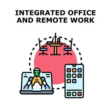 Integrated office and remote working model concept イラスト素材