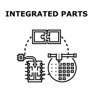Integrated parts connecting electronic components and wafer Stock Illustration