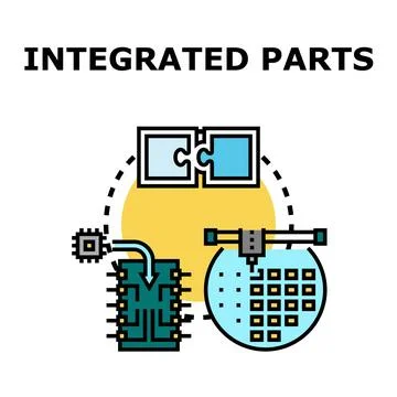 Integrated parts connecting electronic components and wafer Stock Illustration