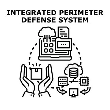 Integrated perimeter defense system developing cyber security network Stock Illustration