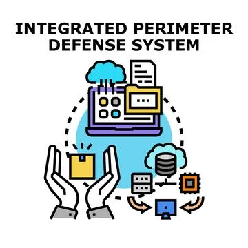 Integrated perimeter defense system developing cyber security network Stock Illustration