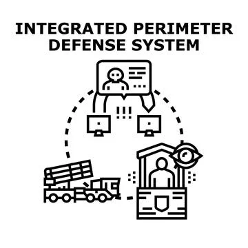 Integrated perimeter defense system protecting property and assets Stock Illustration