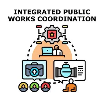 Integrated public works coordination management concept Stock Illustration