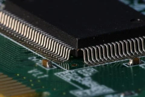 Integrated semiconductor microchip microprocessor on circuit board Stockfoto's