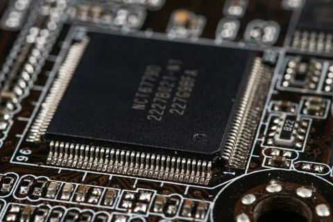 Integrated semiconductor microchip microprocessor on circuit board represen.. 写真素材