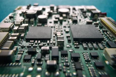 Integrated semiconductor microchip or microprocessor. High tech industry 스톡 사진