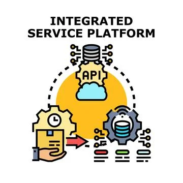 Integrated service platform processing data and delivering services Stock Illustration