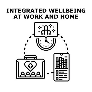 Integrated wellbeing at work and home concept illustration Stock Illustration