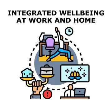 Integrated wellbeing at work and home concept Stock Illustration