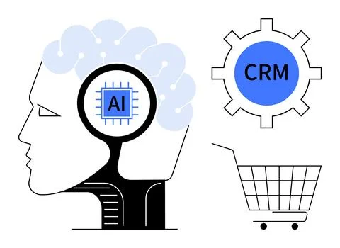 Integrating Artificial Intelligence and CRM in E-commerce Illustrazione stock