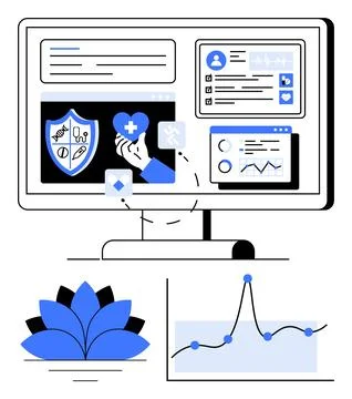 Integrating Health Technology Balancing Data, Security, and User Well-being.. Illustrazione stock