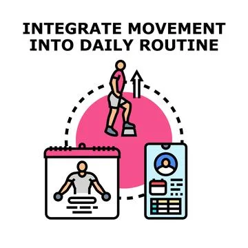 Integrating movement into daily routine concept illustration Stock Illustration