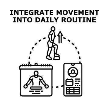 Integrating movement into daily routine concept illustration Stock Illustration