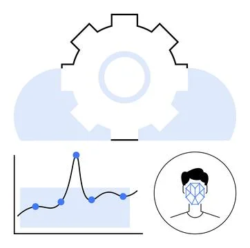 Integrating Technology Data Analysis and Facial Recognition in Cloud Computin Stock Illustration