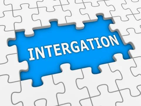 Integration - 3d puzzle with white word. Stock Illustration