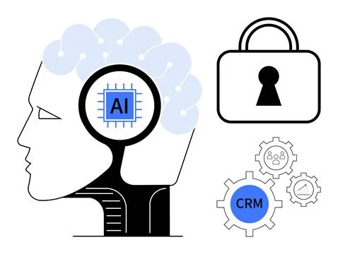 Integration of AI and CRM in Data Security and Customer Management Solutions Illustrazione stock