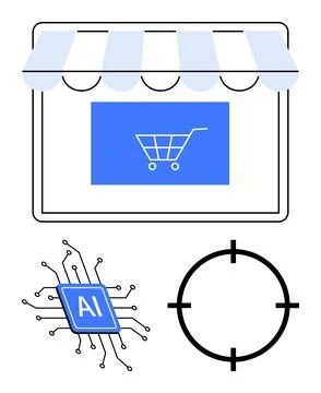 Integration of AI Technology in Online Shopping for Targeted Marketing and Illustrazione stock
