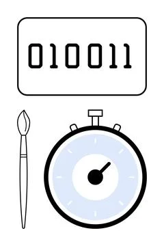 Integration of Art, Technology, and Efficiency through Binary Code, Paintbr.. Illustrazione stock