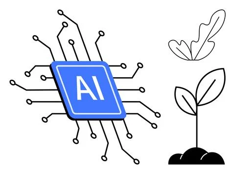 Integration of Artificial Intelligence and Nature in Technological and Envi.. Stock Illustration