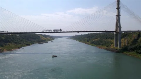 Integration Brazil Paraguay border infrastructure International bridge under Video stock 307615329